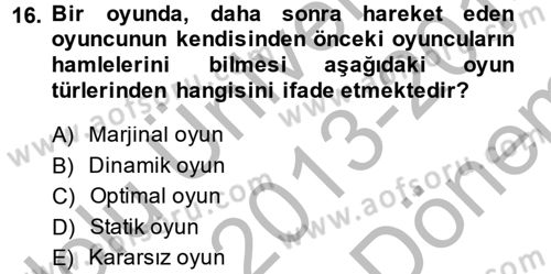 Kamu Ekonomisi 2 Dersi 2013 - 2014 Yılı (Final) Dönem Sonu Sınav Soruları 16. Soru