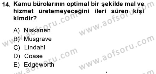 Kamu Ekonomisi 2 Dersi 2014 - 2015 Yılı (Vize) Ara Sınav Soruları 14. Soru