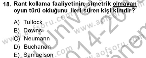 Kamu Ekonomisi 2 Dersi 2014 - 2015 Yılı (Final) Dönem Sonu Sınav Soruları 18. Soru