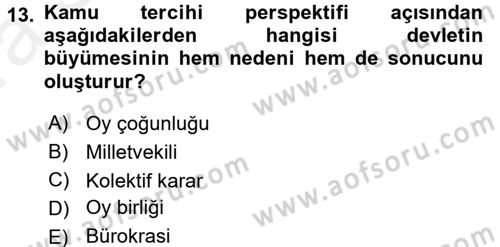 Kamu Ekonomisi 2 Dersi 2015 - 2016 Yılı (Vize) Ara Sınav Soruları 13. Soru