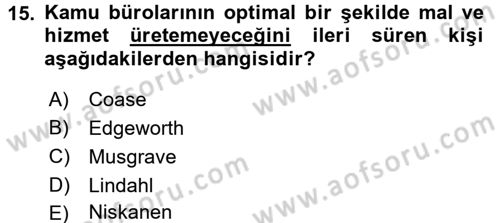 Kamu Ekonomisi 2 Dersi 2015 - 2016 Yılı (Vize) Ara Sınav Soruları 15. Soru