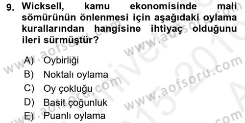 Kamu Ekonomisi 2 Dersi 2015 - 2016 Yılı (Vize) Ara Sınav Soruları 9. Soru