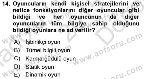 Kamu Ekonomisi 2 Dersi 2015 - 2016 Yılı (Final) Dönem Sonu Sınavı 14. Soru