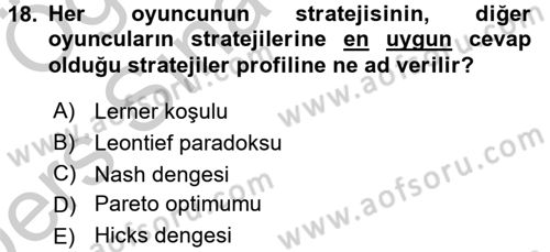 Kamu Ekonomisi 2 Dersi 2016 - 2017 Yılı 3 Ders Sınav Soruları 18. Soru