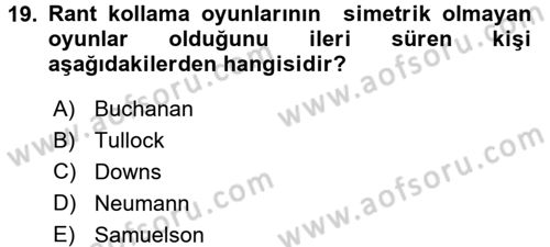 Kamu Ekonomisi 2 Dersi 2016 - 2017 Yılı 3 Ders Sınav Soruları 19. Soru