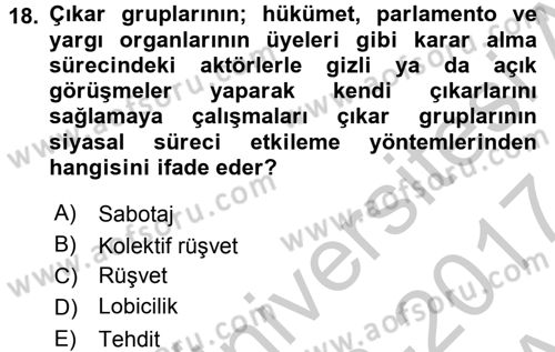 Kamu Ekonomisi 2 Dersi 2016 - 2017 Yılı (Vize) Ara Sınav Soruları 18. Soru