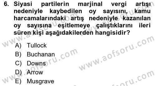 Kamu Ekonomisi 2 Dersi 2016 - 2017 Yılı (Vize) Ara Sınav Soruları 6. Soru
