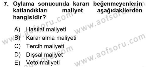 Kamu Ekonomisi 2 Dersi 2016 - 2017 Yılı (Vize) Ara Sınav Soruları 7. Soru