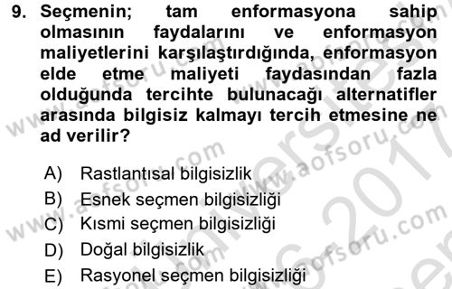 Kamu Ekonomisi 2 Dersi 2016 - 2017 Yılı (Final) Dönem Sonu Sınavı 9. Soru