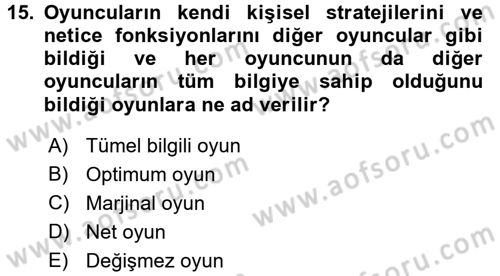 Kamu Ekonomisi 2 Dersi 2017 - 2018 Yılı 3 Ders Sınavı 15. Soru