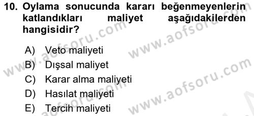 Kamu Ekonomisi 2 Dersi 2017 - 2018 Yılı (Vize) Ara Sınav Soruları 10. Soru