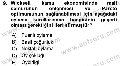 Kamu Ekonomisi 2 Dersi 2017 - 2018 Yılı (Vize) Ara Sınav Soruları 9. Soru