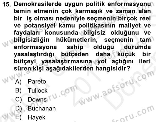 Kamu Ekonomisi 2 Dersi 2017 - 2018 Yılı (Final) Dönem Sonu Sınav Soruları 15. Soru