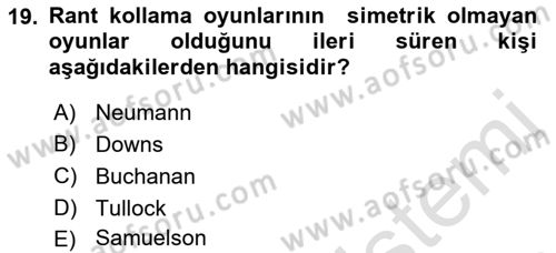 Kamu Ekonomisi 2 Dersi 2018 - 2019 Yılı 3 Ders Sınav Soruları 19. Soru