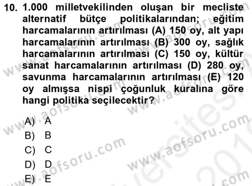 Kamu Ekonomisi 2 Dersi 2018 - 2019 Yılı (Vize) Ara Sınav Soruları 10. Soru
