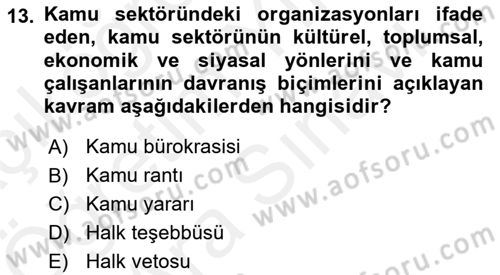 Kamu Ekonomisi 2 Dersi 2018 - 2019 Yılı (Vize) Ara Sınav Soruları 13. Soru