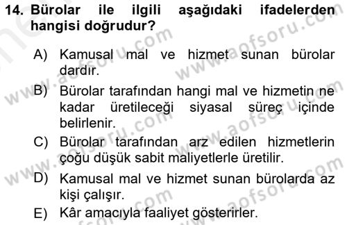 Kamu Ekonomisi 2 Dersi 2018 - 2019 Yılı (Vize) Ara Sınav Soruları 14. Soru