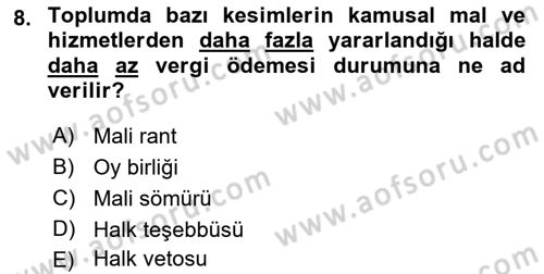 Kamu Ekonomisi 2 Dersi 2018 - 2019 Yılı (Vize) Ara Sınav Soruları 8. Soru