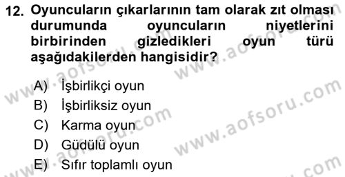 Kamu Ekonomisi 2 Dersi 2018 - 2019 Yılı (Final) Dönem Sonu Sınav Soruları 12. Soru