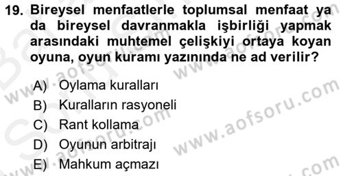 Kamu Ekonomisi 2 Dersi 2018 - 2019 Yılı (Final) Dönem Sonu Sınav Soruları 19. Soru