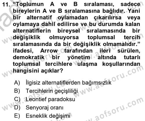 Kamu Ekonomisi 2 Dersi 2018 - 2019 Yılı Yaz Okulu Sınavı 11. Soru