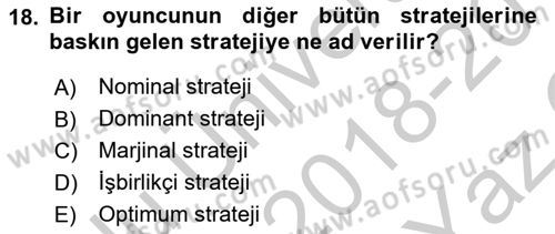 Kamu Ekonomisi 2 Dersi 2018 - 2019 Yılı Yaz Okulu Sınavı 18. Soru