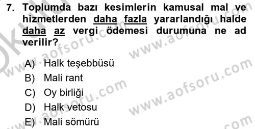 Kamu Ekonomisi 2 Dersi 2018 - 2019 Yılı Yaz Okulu Sınavı 7. Soru