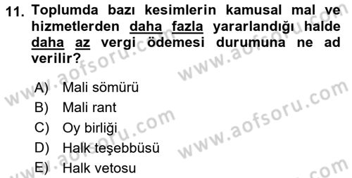 Kamu Ekonomisi 2 Dersi 2020 - 2021 Yılı Yaz Okulu Sınav Soruları 11. Soru