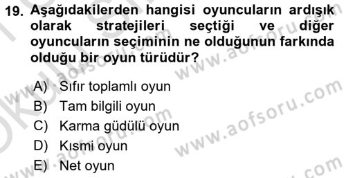 Kamu Ekonomisi 2 Dersi 2020 - 2021 Yılı Yaz Okulu Sınav Soruları 19. Soru