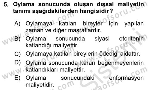 Kamu Ekonomisi 2 Dersi 2020 - 2021 Yılı Yaz Okulu Sınav Soruları 5. Soru