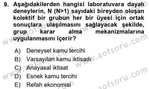 Kamu Ekonomisi 2 Dersi 2020 - 2021 Yılı Yaz Okulu Sınav Soruları 9. Soru
