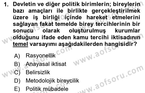 Kamu Ekonomisi 2 Dersi 2021 - 2022 Yılı (Vize) Ara Sınav Soruları 1. Soru