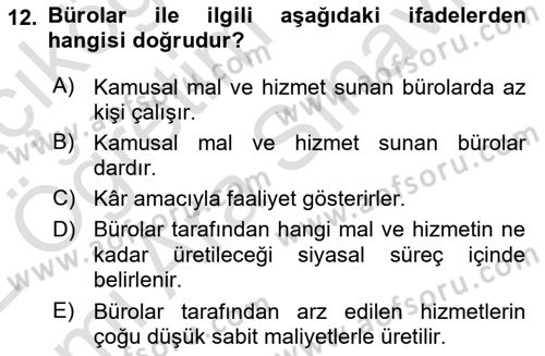 Kamu Ekonomisi 2 Dersi 2021 - 2022 Yılı (Vize) Ara Sınav Soruları 12. Soru
