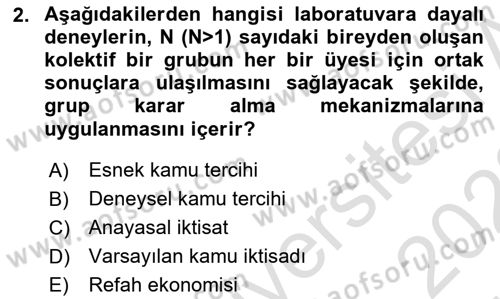 Kamu Ekonomisi 2 Dersi 2021 - 2022 Yılı (Vize) Ara Sınav Soruları 2. Soru