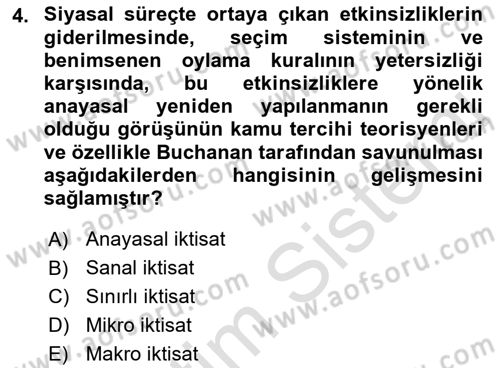 Kamu Ekonomisi 2 Dersi 2021 - 2022 Yılı (Vize) Ara Sınav Soruları 4. Soru