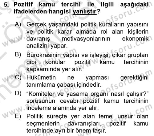 Kamu Ekonomisi 2 Dersi 2021 - 2022 Yılı (Vize) Ara Sınav Soruları 5. Soru