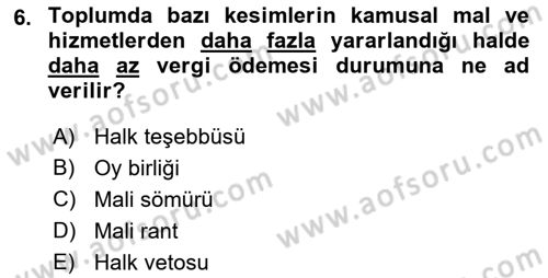Kamu Ekonomisi 2 Dersi 2021 - 2022 Yılı (Vize) Ara Sınav Soruları 6. Soru