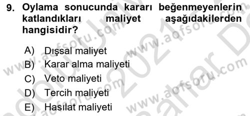 Kamu Ekonomisi 2 Dersi 2021 - 2022 Yılı (Vize) Ara Sınav Soruları 9. Soru