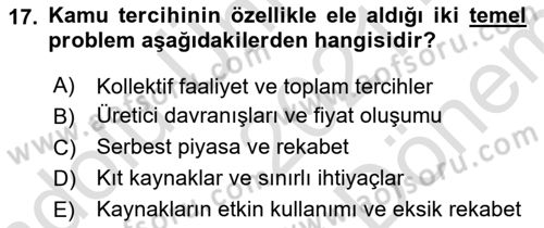 Kamu Ekonomisi 2 Dersi 2021 - 2022 Yılı (Final) Dönem Sonu Sınav Soruları 17. Soru
