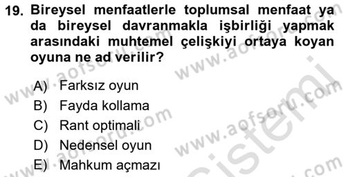 Kamu Ekonomisi 2 Dersi 2021 - 2022 Yılı (Final) Dönem Sonu Sınav Soruları 19. Soru