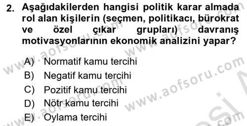 Kamu Ekonomisi 2 Dersi 2021 - 2022 Yılı (Final) Dönem Sonu Sınav Soruları 2. Soru
