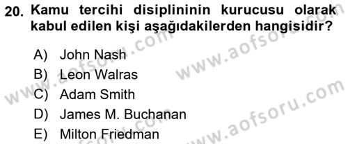Kamu Ekonomisi 2 Dersi 2021 - 2022 Yılı (Final) Dönem Sonu Sınav Soruları 20. Soru