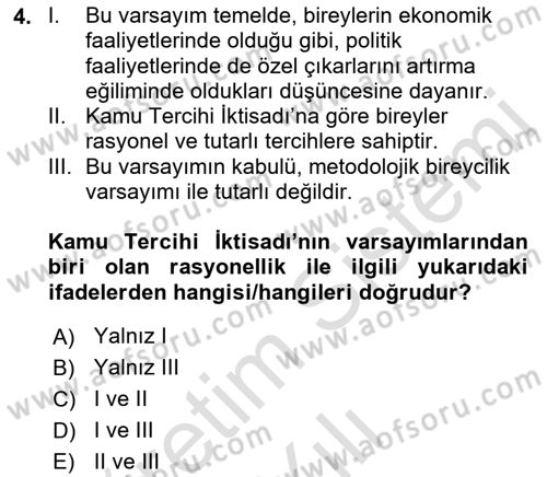 Kamu Ekonomisi 2 Dersi 2021 - 2022 Yılı Yaz Okulu Sınav Soruları 4. Soru