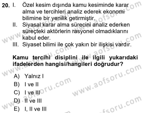 Kamu Ekonomisi 2 Dersi 2022 - 2023 Yılı Yaz Okulu Sınav Soruları 20. Soru
