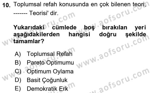 Kamu Ekonomisi 2 Dersi 2023 - 2024 Yılı (Vize) Ara Sınavı 10. Soru