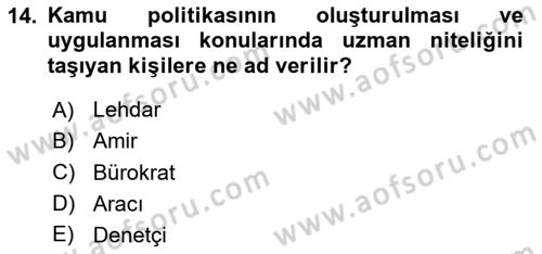 Kamu Ekonomisi 2 Dersi 2023 - 2024 Yılı (Vize) Ara Sınavı 14. Soru