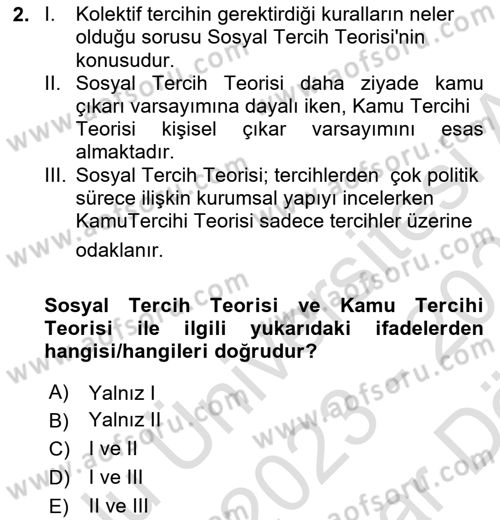 Kamu Ekonomisi 2 Dersi 2023 - 2024 Yılı (Vize) Ara Sınavı 2. Soru