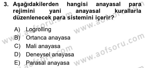 Kamu Ekonomisi 2 Dersi 2023 - 2024 Yılı (Vize) Ara Sınavı 3. Soru