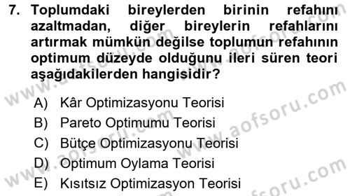 Kamu Ekonomisi 2 Dersi 2023 - 2024 Yılı (Vize) Ara Sınavı 7. Soru