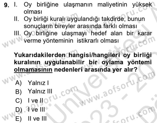 Kamu Ekonomisi 2 Dersi 2023 - 2024 Yılı (Vize) Ara Sınavı 9. Soru